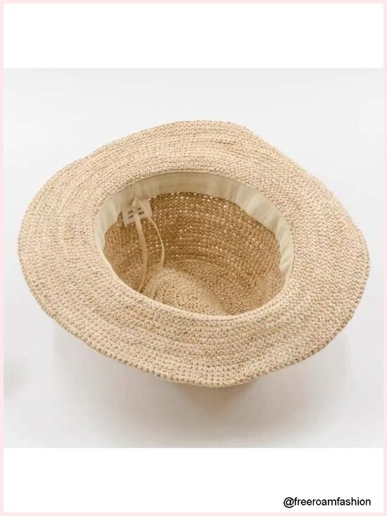 Raffia Straw Wide Brim Panama Fedora Sun Hat UPF 50+ Beach Travel